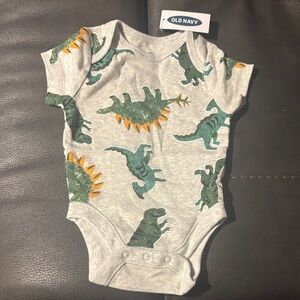 Old Navy Gray Onesie with Green and Orange Dinosaurs